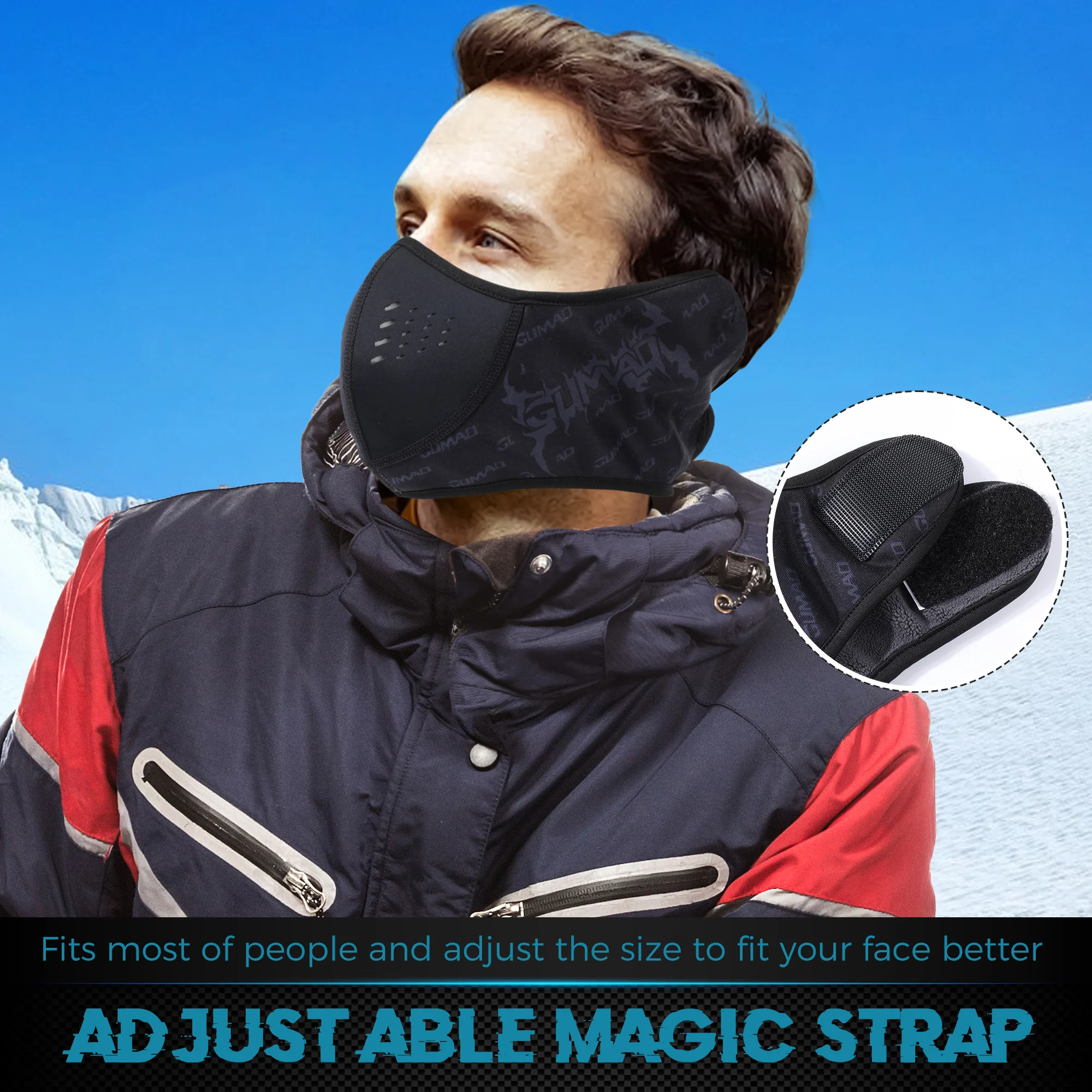 Calentador de cuello para invierno, máscara de esquí de lana a prueba de viento, cubierta facial reutilizable, deporte, ciclismo, correr, Bandana para clima frío, sombrero, bufanda, casco - imagen 5