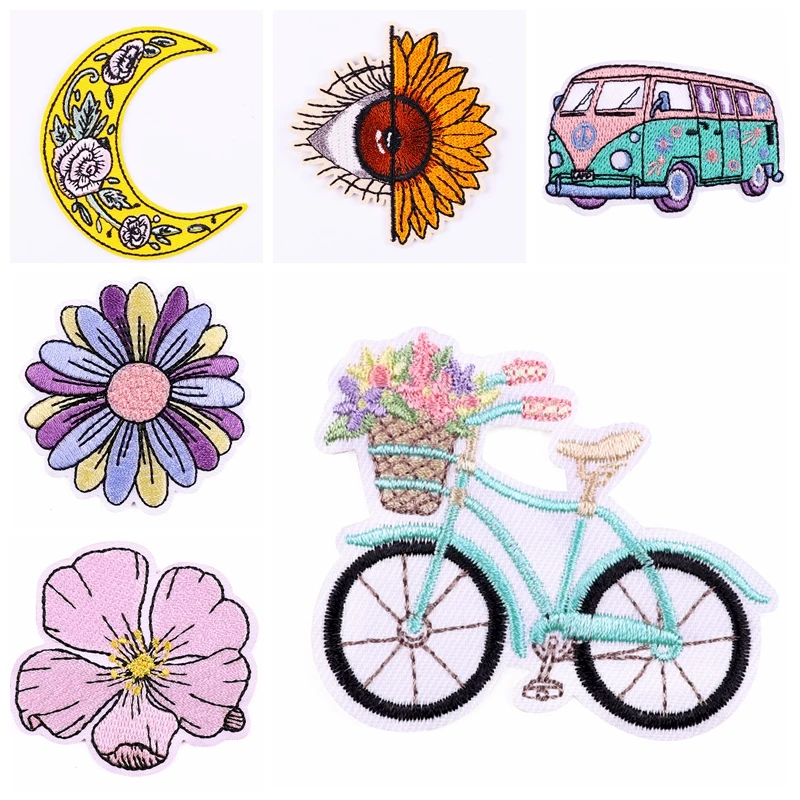 Lote de 10 pegatinas de flores para ropa, parche termoadhesivo para planchar, parches bordados para ropa, decoración de rayas