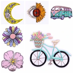 Lote de 10 pegatinas de flores para ropa, parche termoadhesivo para planchar, parches bordados para ropa, decoración de rayas