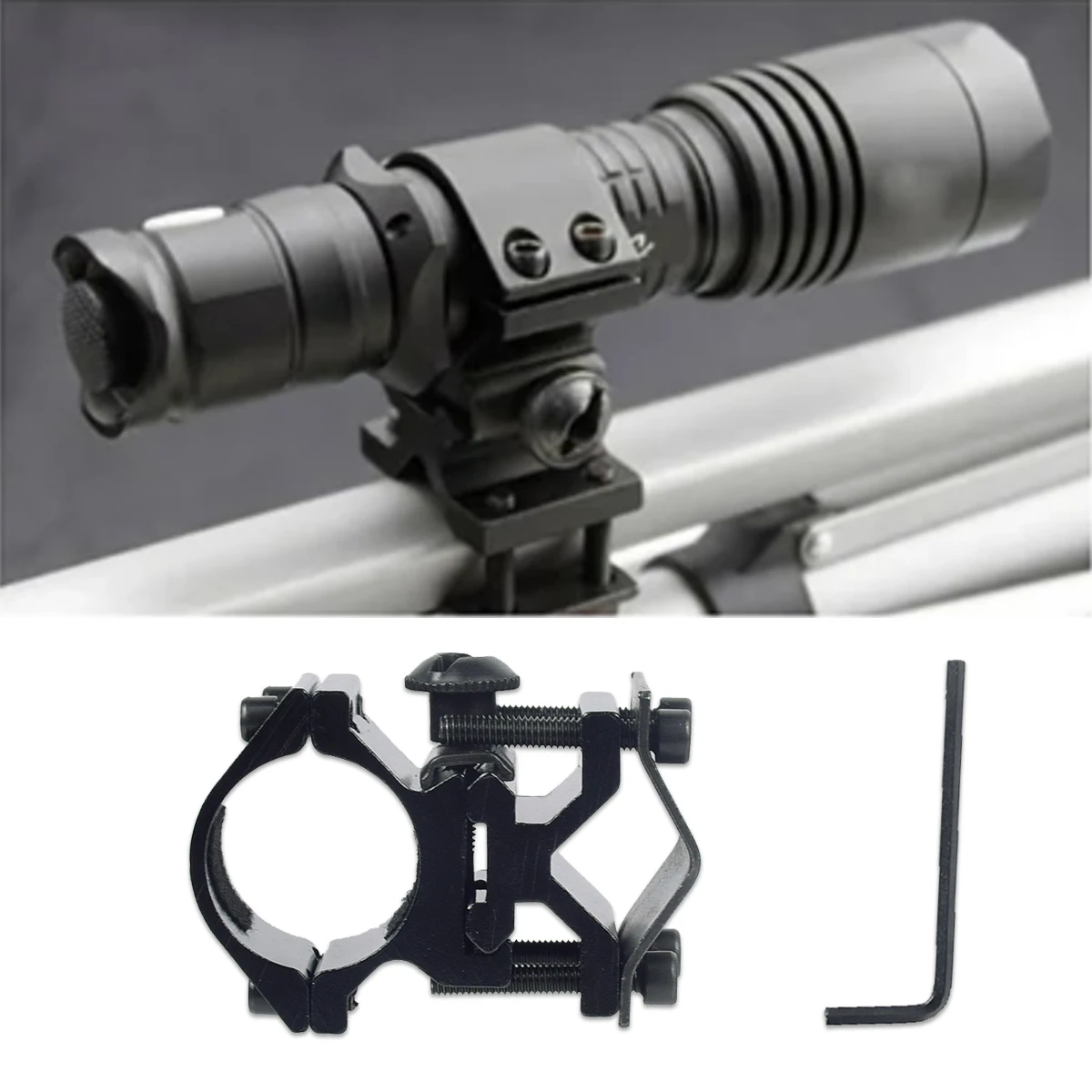 Soporte táctico Universal para linterna, arma, antorcha, soporte láser, adaptador de tubo redondo ajustable de Metal de 14-30mm, riel de montaje con Clip