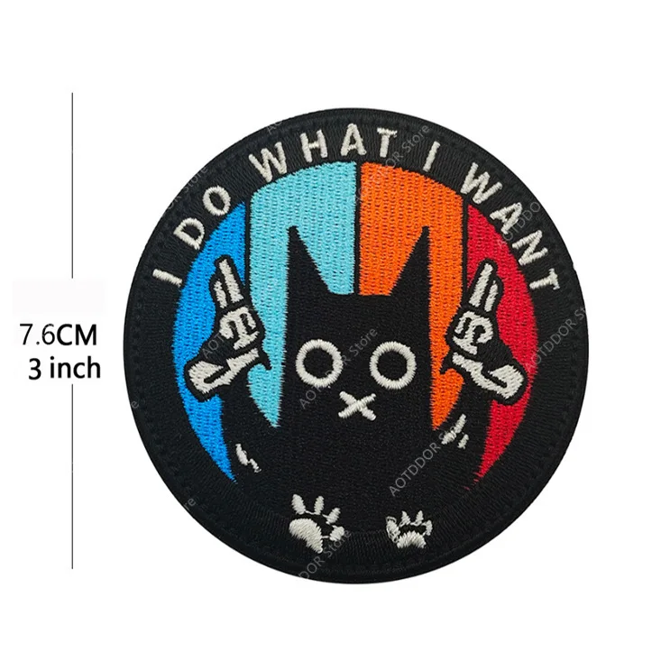 PEW PEW MADAFAKAS I DO WHAT I WANT, pegatina bordada de gato a rayas coloridas, mochila para exteriores, pegatina mágica, insignias tácticas - imagen 5