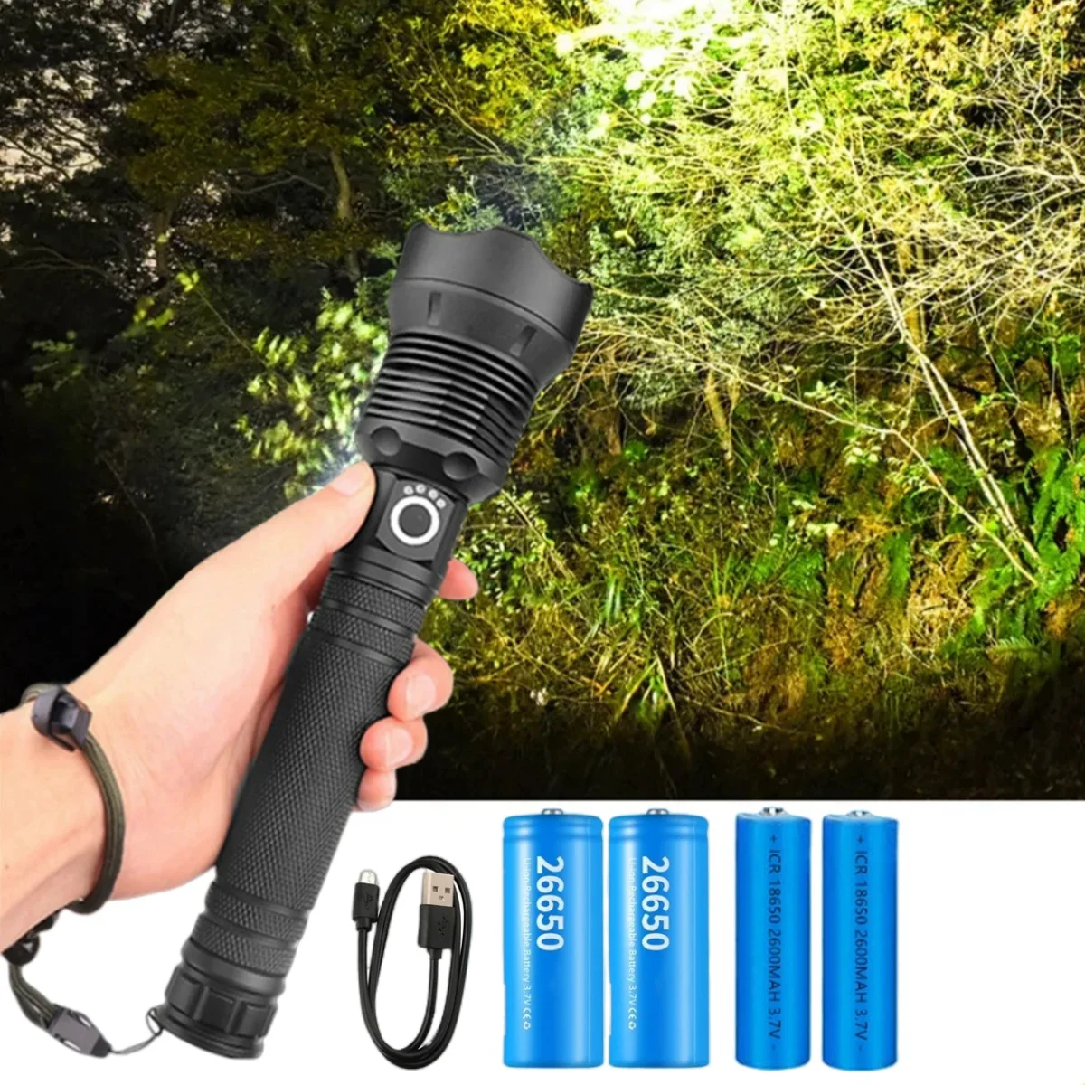 Linterna LED XHP70.2 de alta potencia, linterna superbrillante de largo alcance, recargable por USB, potente lámpara de mano táctica, linterna de Camping