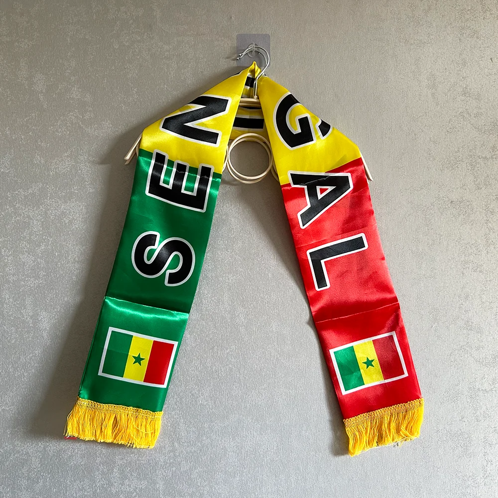 Bufanda Bandera de Senegal 2026, 14x135cm, Impresión Doble Cara, Satén, con Borlas, Ideal para Fútbol, Deportes y Eventos