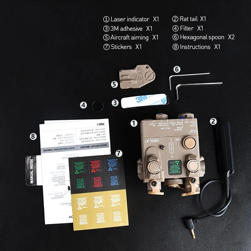 Airsoft-DBAL-A2 táctico, punto rojo, verde, azul, LED blanco, linterna estroboscópica, pistola de arma IR, apto para riel de 20mm, Láser de caza - imagen 3