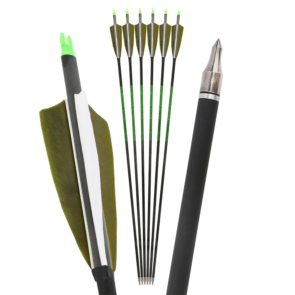 6/12X 30 "flechas de carbono puro para tiro con arco 4" pluma SP400 objetivo de práctica al aire libre ID6.2mm objetivo de tiro arco recurvo compuesto - imagen 3