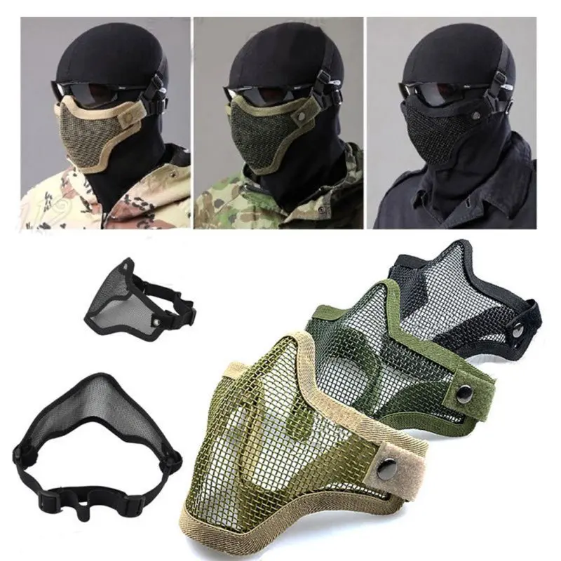 1 unidad de protección táctica para Paintball, malla protectora de camuflaje para caza, Airsoft, malla metálica de acero, media cara - imagen 3