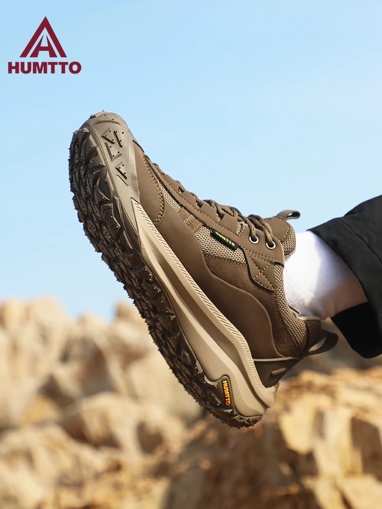 Botas de senderismo HUMTTO de piel de vaca para hombre, botas de caza impermeables, zapatos tácticos de combate en el desierto, zapatos de trekking al tobillo, zapatillas para caminar - imagen 2