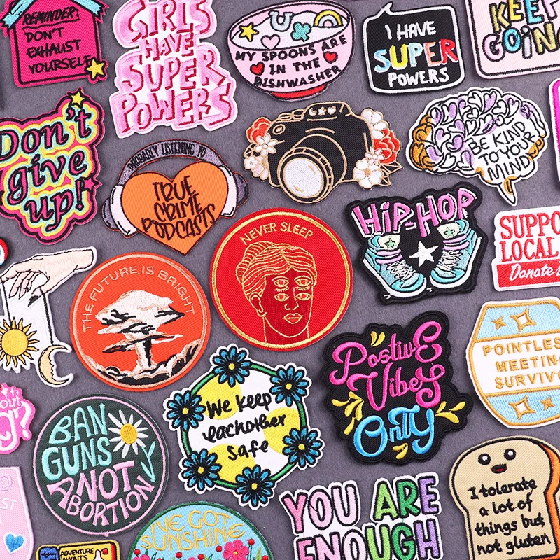 Parches termoadhesivos con eslogan positivo para ropa, parches bordados de Hip Hop en chaqueta vaquera DIY - imagen 3