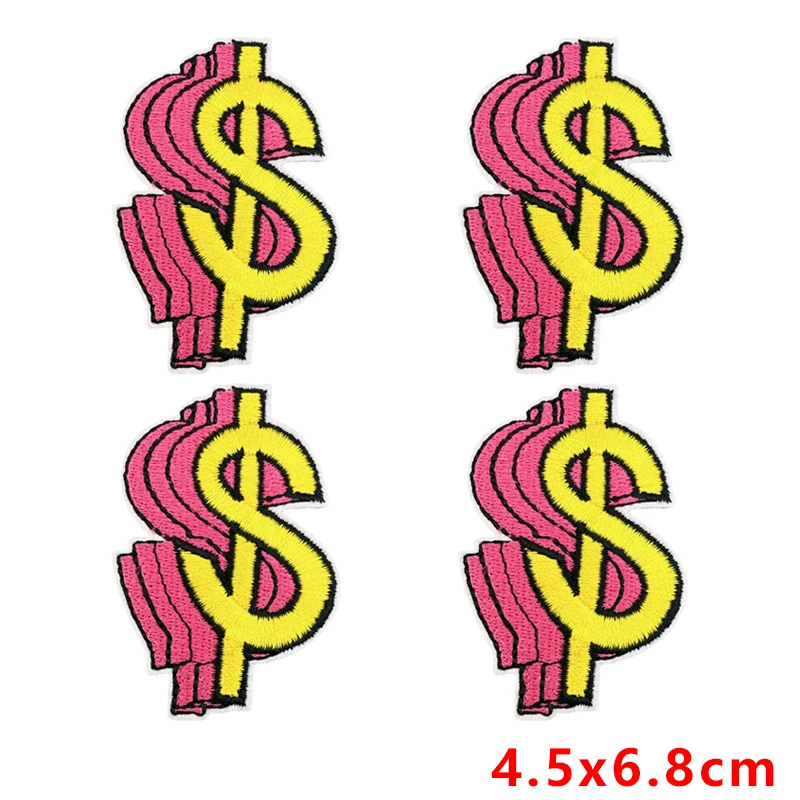 Parche bordado termoadhesivo dólar y dinero rosa, coser o planchar - imagen 2