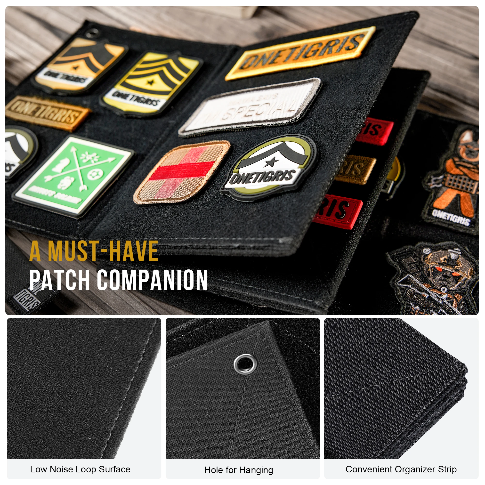 ONETIGRIS Pantalla de parches, tablero de conexiones táctico plegable, soporte de panel, organizador de folletos para parche de gancho (sin parches incluidos) - imagen 5