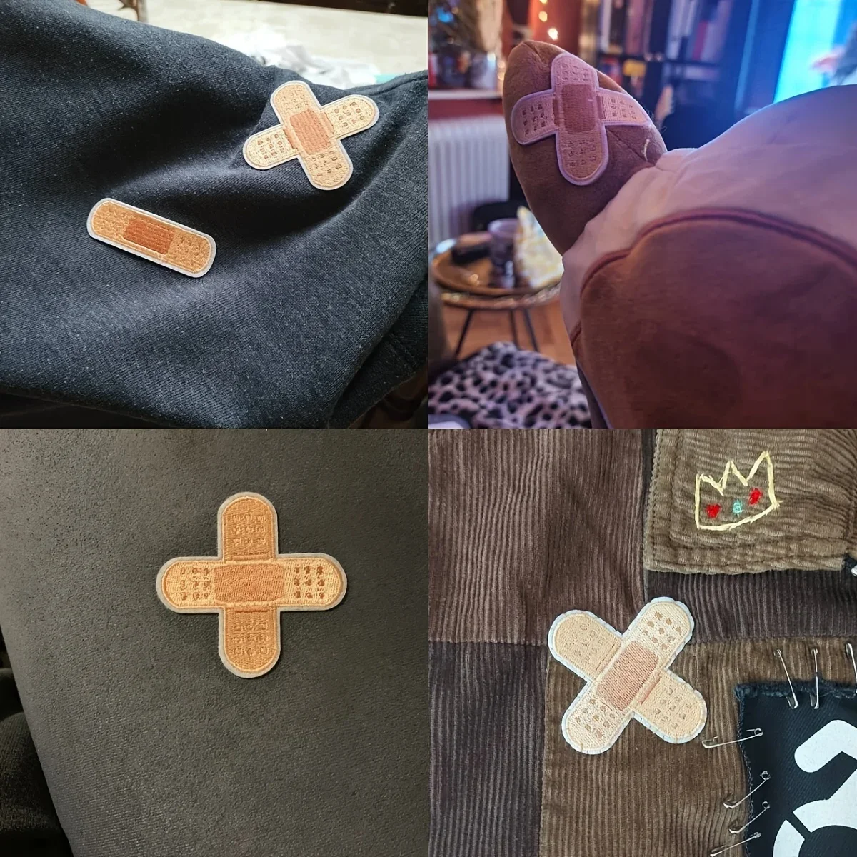 Juego de 2 parches de tirita bordados, apliques divertidos de dibujos animados bonitos, costura DIY para ropa, accesorios y manualidades - imagen 4