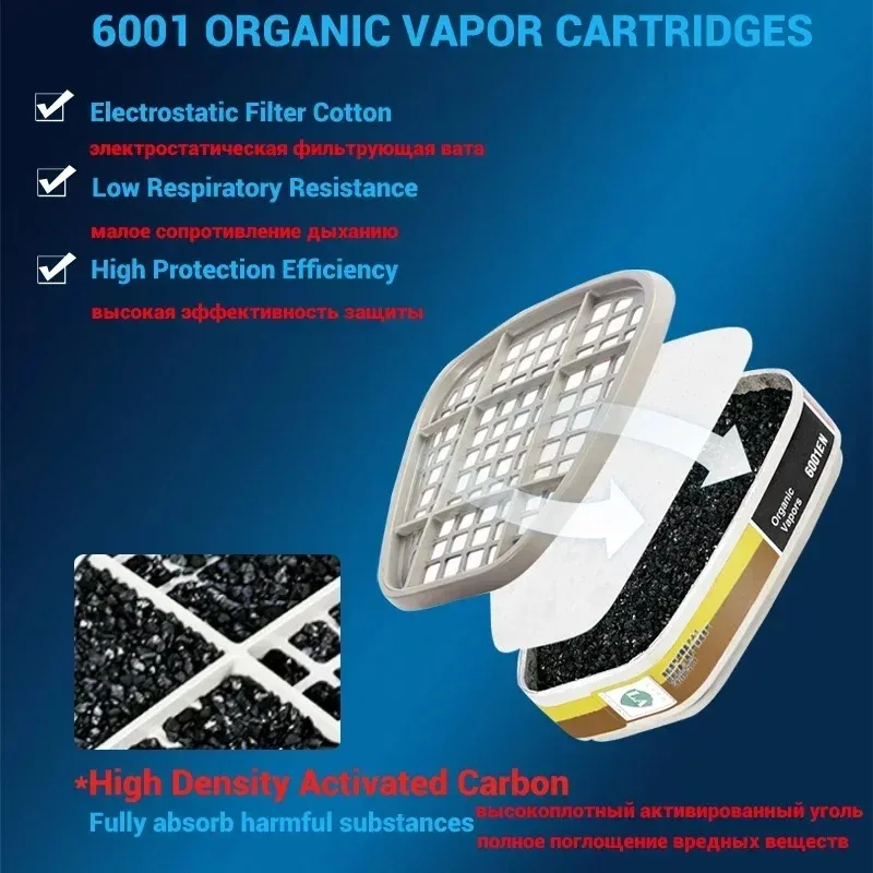 Cartucho de respirador orgánico 6001, filtro de algodón 5N11, juego 501, reemplazo para máscara de Gas de 3m, accesorios para máscara de pintura 6200/6800/7502 - imagen 3