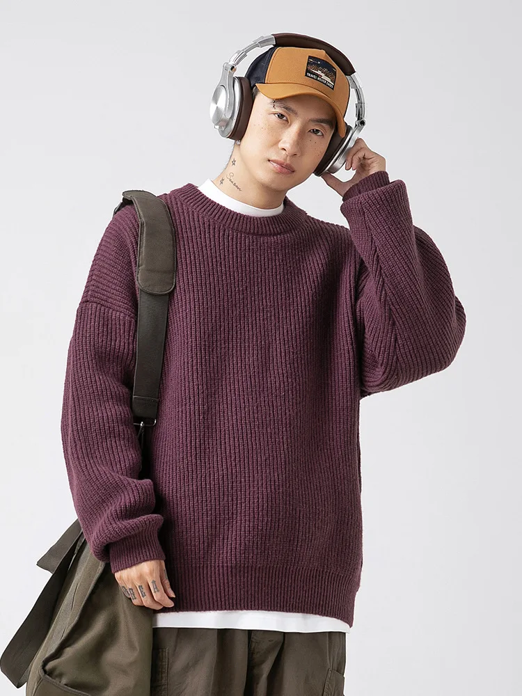 Suéteres de punto de Color sólido para hombre, sudadera informal de gran tamaño, suéter suelto para parejas, Otoño e Invierno - imagen 3