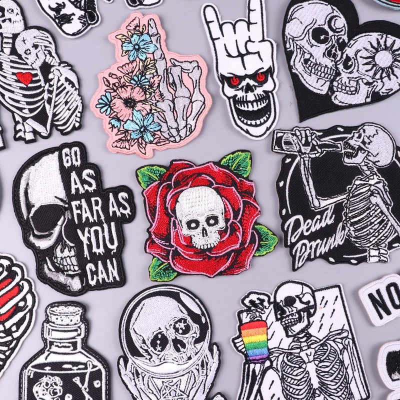 Parche de calavera de terror, bordado de estilo Punk, parches termoadhesivos para ropa, pegatinas para coser - imagen 2