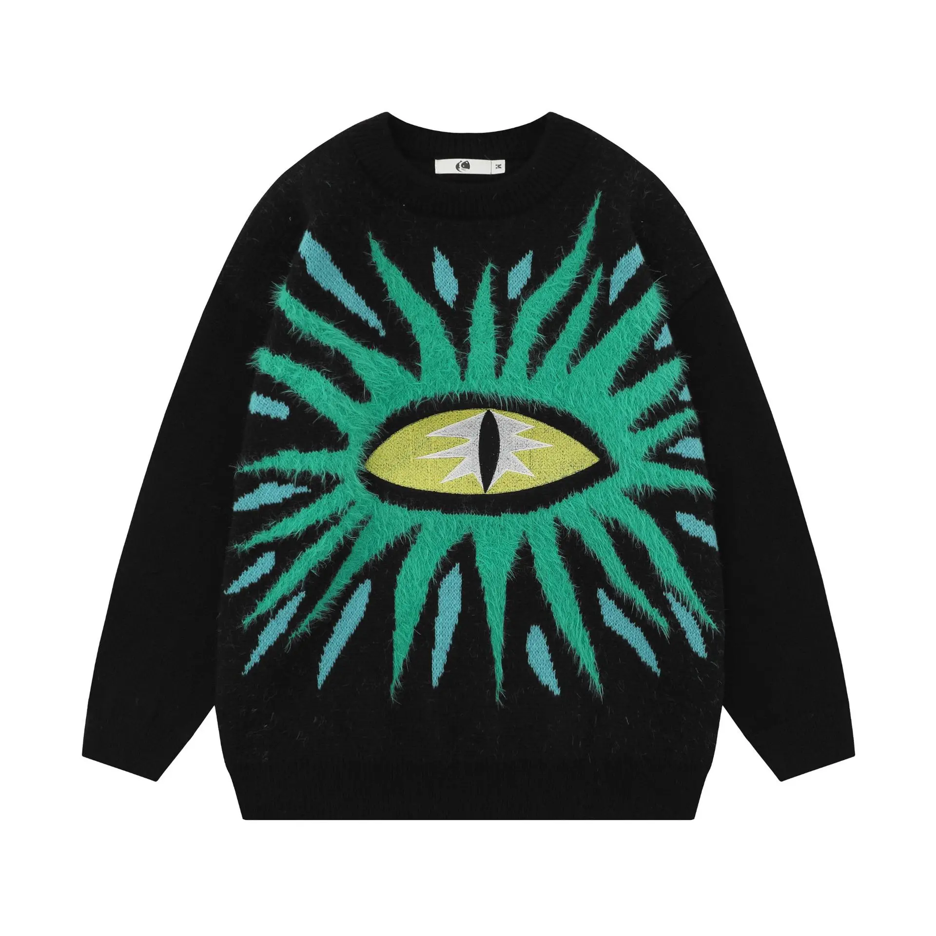 Mahimao-suéter Bordado de ojos para hombre, suéteres de punto de gran tamaño, ropa de calle Harajuku, jerseys casuales de cuello redondo de gran tamaño - imagen 2