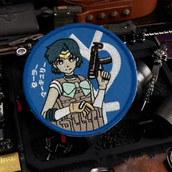 Parche táctico Sailor Moon Shooter Chica de anime Waifu bordado parches de gancho y bucle brazalete insignia de moral militar pegatinas para mochila