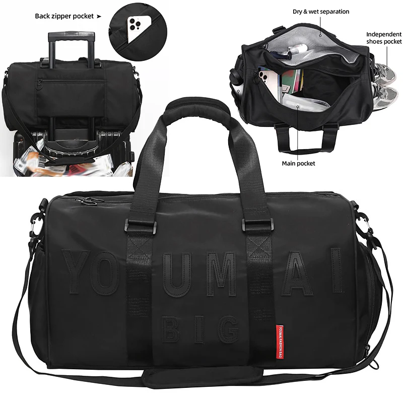 Bolsa de lona deportiva para gimnasio, bolsa de Yoga seca y húmeda con paquete de zapatos para acampar al aire libre, senderismo, escalada, equipaje grande, bolsa portátil