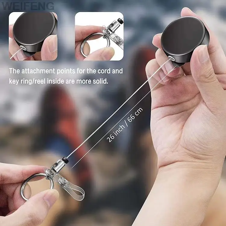 LLavero retráctil de 65cm, cinturón de alambre de Metal, llavero con Clip, llavero de retroceso, soporte para tarjeta de identificación antipérdida, llavero con tirador de Cable - imagen 5