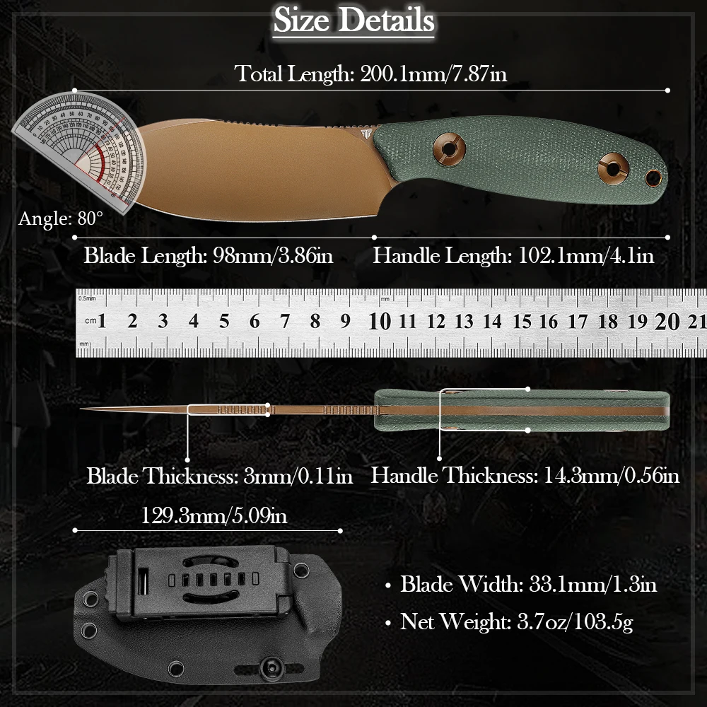 TRIVISA cuchillo recto de caza Sandvik 14C28N Micarta Kydex - imagen 2