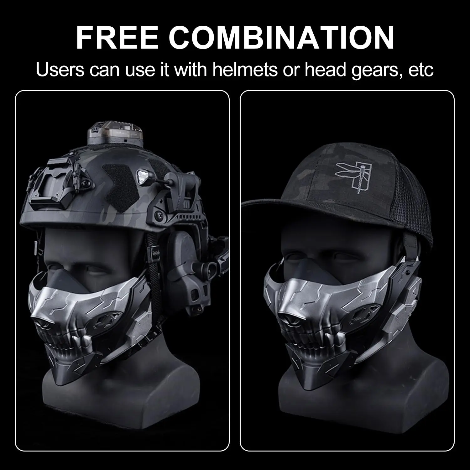 Máscaras de media cara Airsoft, máscara facial de escorpión táctico, máscara protectora de malla de acero, equipo táctico al aire libre para Cosplay de Halloween - imagen 2