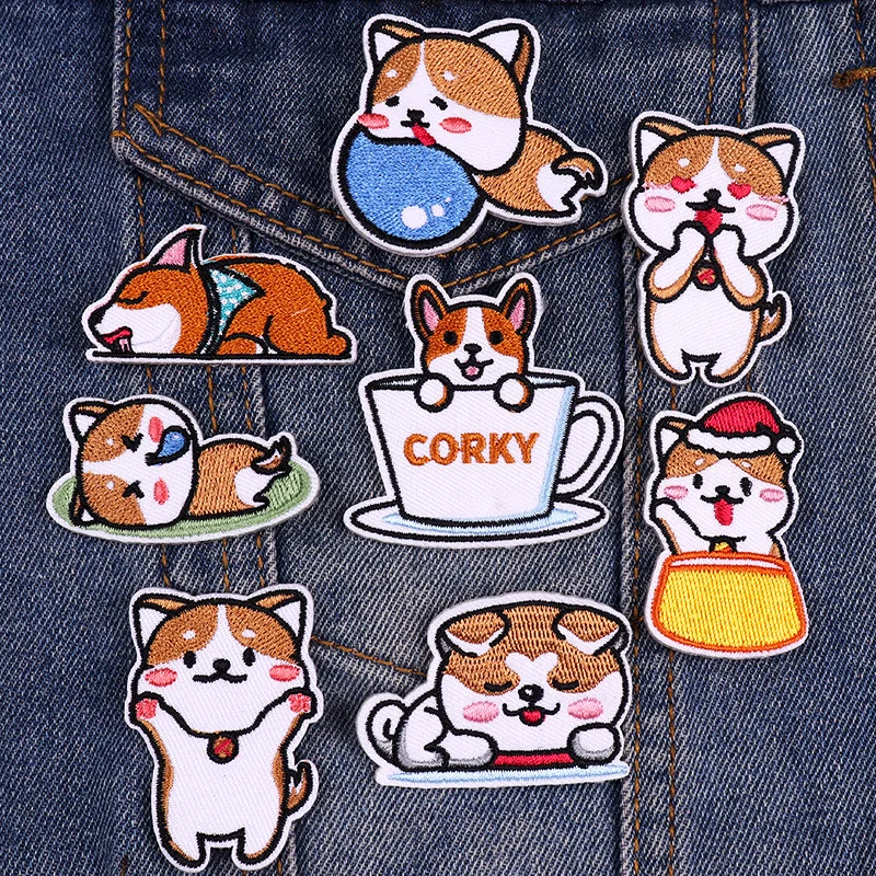 Parche de Corgi para ropa de bebé, parches bordados autoadhesivos de Van Gogh, Jesús, dinosaurio, gato, conejo - imagen 5
