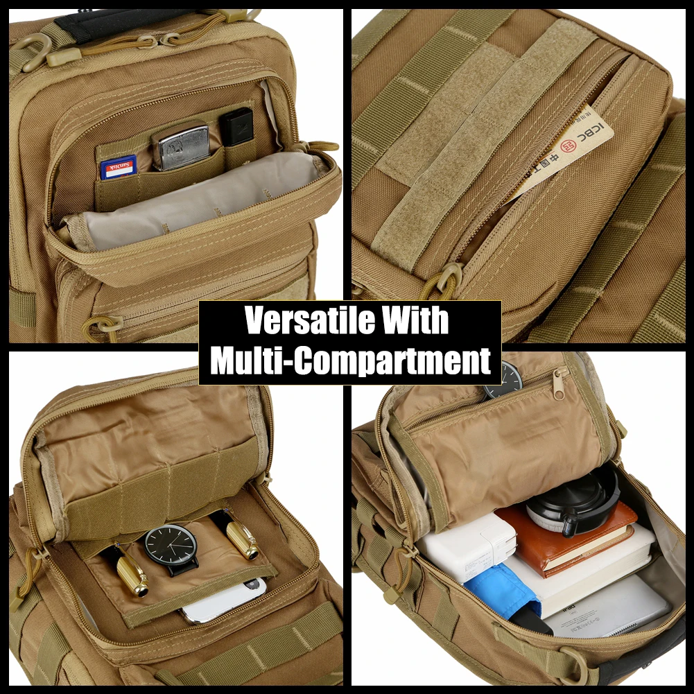 Mochila táctica de un solo hombro, bandolera de asalto Molle, pequeña EDC, mochila de una correa, bolsas tácticas - imagen 5