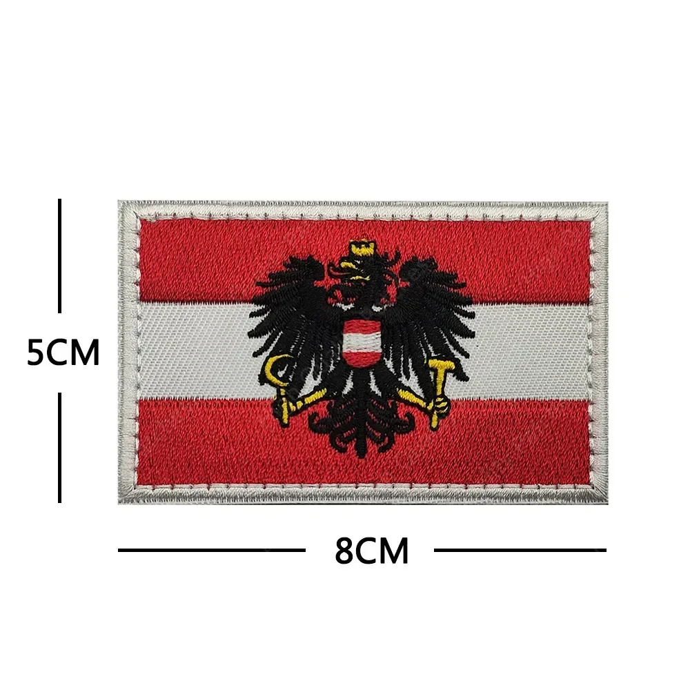 Parches de bandera de Austria, insignias, moral táctica militar, apliques bordados con gancho de respaldo y anillo, parche mágico para costura DIY - imagen 4