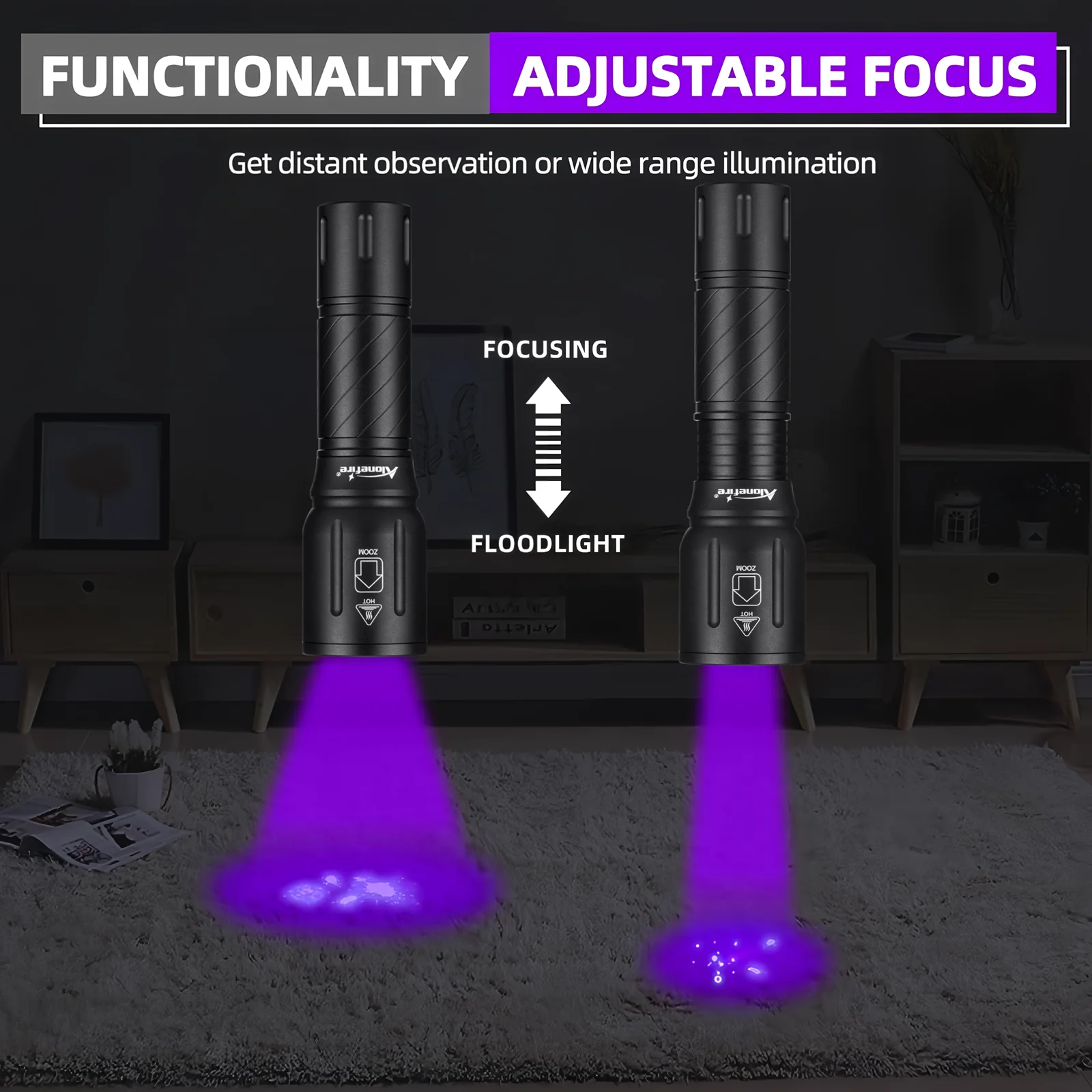 Linterna UV con Zoom de alta potencia, marcador de tinta Invisible de 365nm/395nm, luz de antorcha fluorescente para orina de perro y gato, mineral de tiña, dinero, escorpión - imagen 2