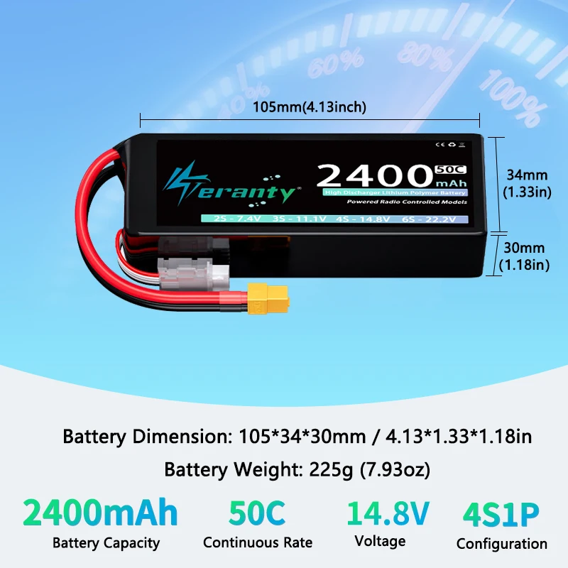Teranty 4S 14,8 V 2400mAh 50C Lipo batería suave con enchufe T XT60 para RC coche barco RC FPV Drone helicópteros camiones RC batería - imagen 4