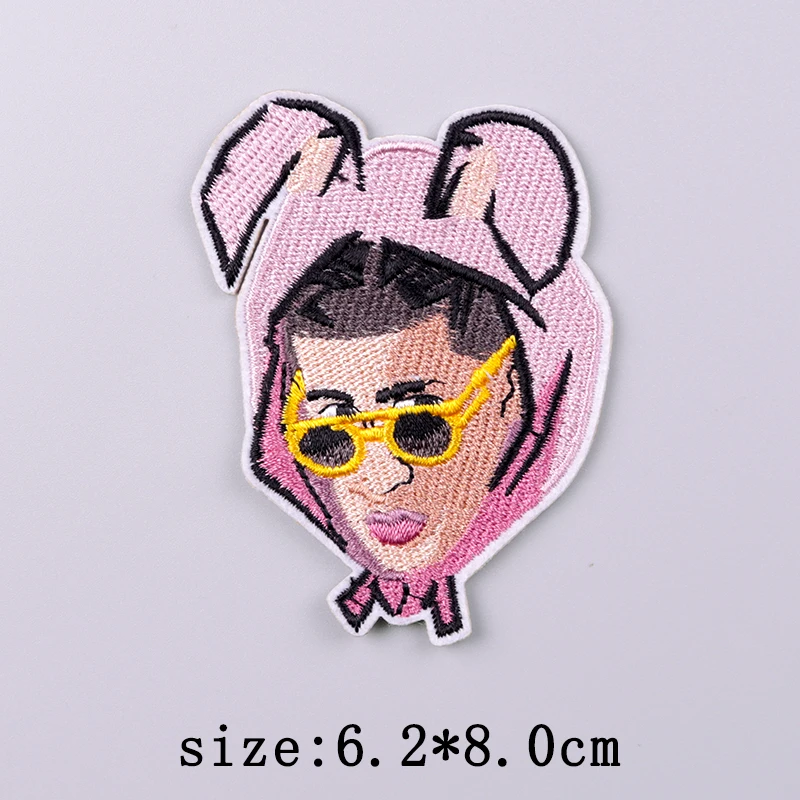 Parches Bad Bunny para ropa, parche bordado de cantante, parches para planchar para ropa, costura Punk de Hip Hop/pegatinas de parche fibles - imagen 5