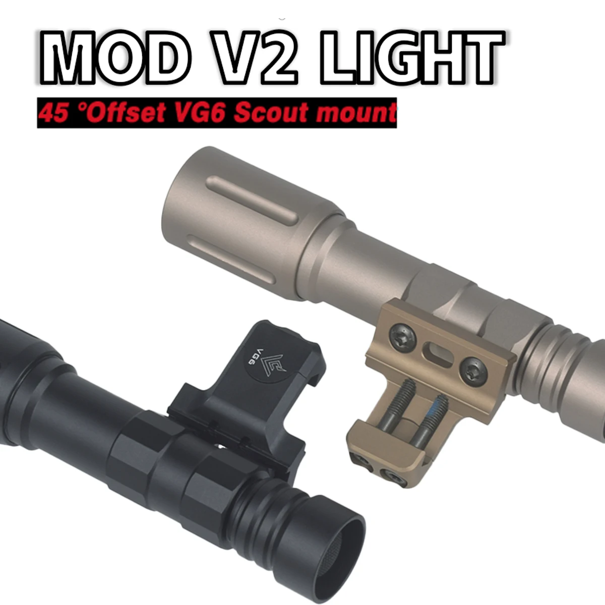 Luz de explorador de armas tácticas MOD V2 alta 1300 lúmenes 45 ° Luz de caza con base adaptable de montaje de luz de explorador VG6 lateral compensado M300 M600