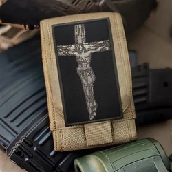 Parches de gancho y bucle bordados de Jesús católico en la cruz para ropa, emblema militar táctico, pegatina para mochila