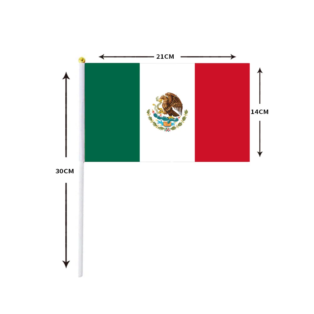 10 unids/lote banderas onduladas a mano de México 14x21cm bandera de México al por mayor