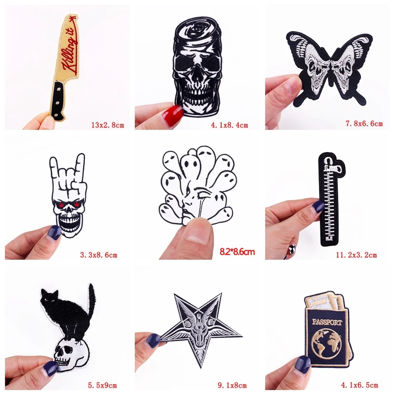 Parches bordados Punk de mariposa/Calavera, 10 piezas, para planchar, DIY, película de terror, costura de ropa - imagen 5