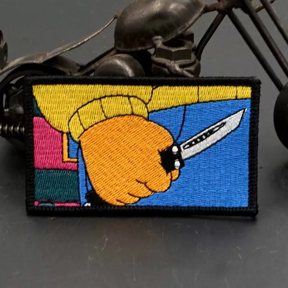 Tener un cuchillo en la mano parche táctico tigre gordo bordado gancho y bucle parche moral militar insignia brazalete mochila pegatinas - imagen 3