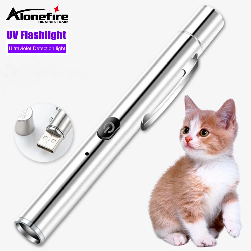 Bolígrafo de luz negra UV de 365nm, linterna con carga USB, mineral de dinero, comida moldeosa, manchas de mascotas, fugas de tiña de gato, marcador de tinta Invisible