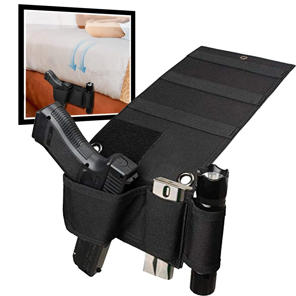 Funda para pistola de colchón ajustable debajo del colchón, funda para pistola de mesita de noche con soporte para linterna, revistero apto para Glock