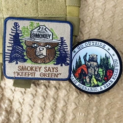 Smokey-Parche bordado de oso, insignia de Moral de gancho y bucle para acampar al aire libre, oso de advertencia, accesorios de mochila táctica, pegatina