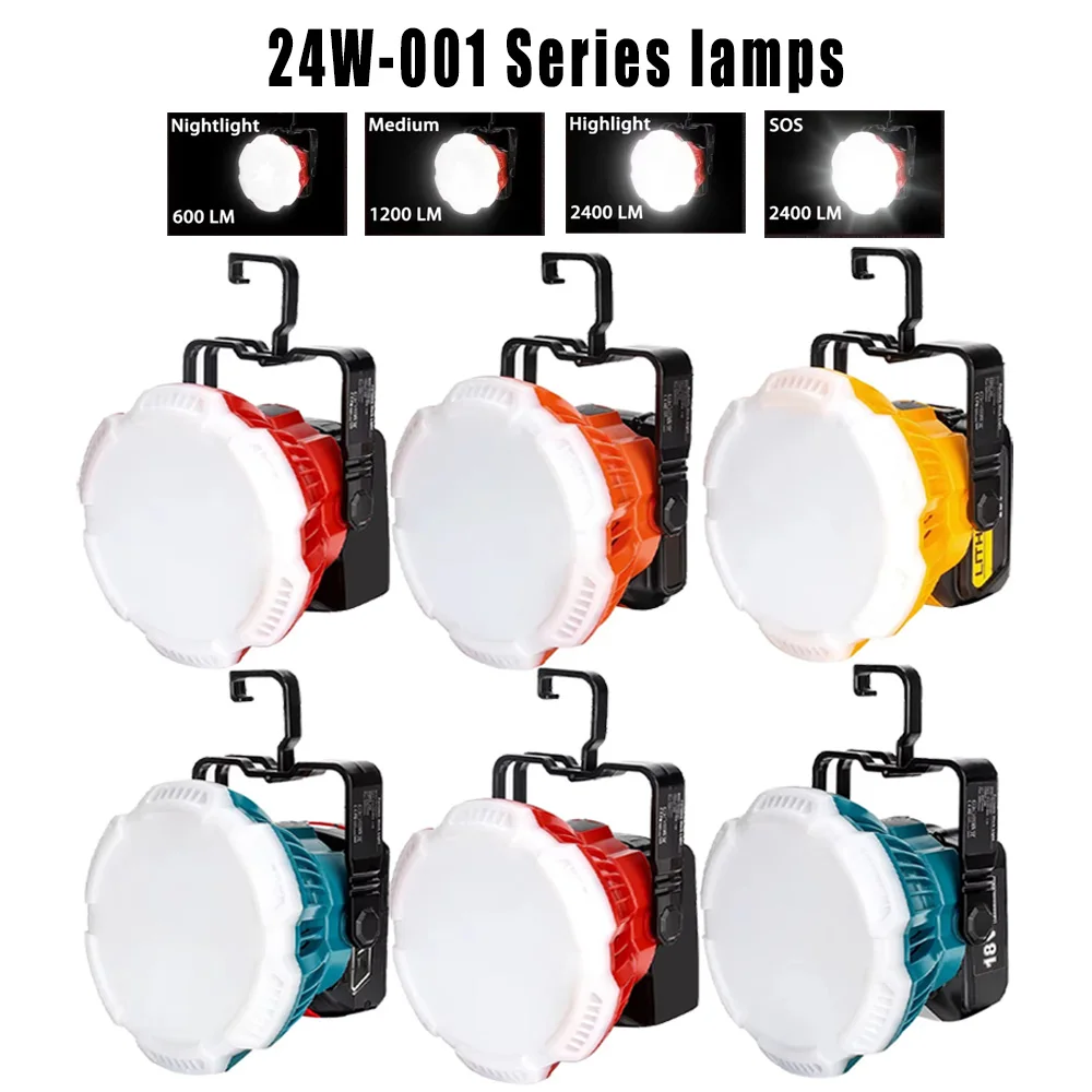Luz de trabajo LED de 24W para Makita/Bosch/Dewalt/Milwaukee/Artesan/Black & Decker, linterna inalámbrica con batería de litio de 14,4 V-20V, 2400 lúmenes