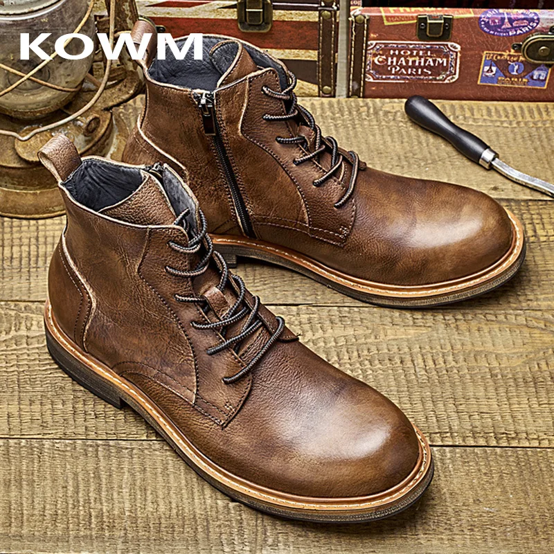 KOWM-zapatos de senderismo al aire libre para hombre y mujer, botas tácticas impermeables de cuero de vaca para caza, zapatillas de Camping, zapatos casuales de Trekking al tobillo - imagen 3