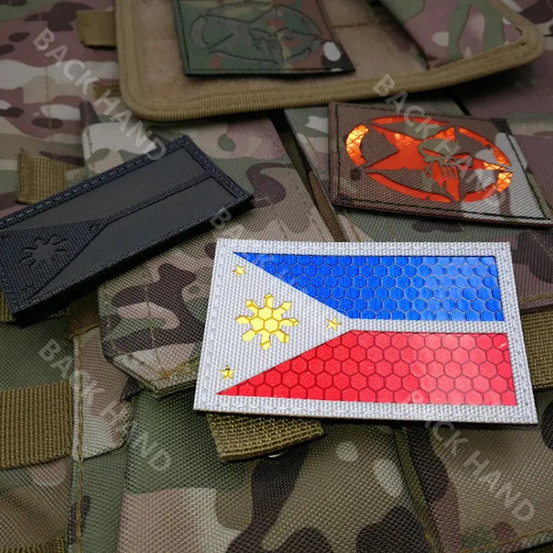 Parches de bandera de filigrana, insignia bordada de gancho y bucle, emblema militar de PVC a rayas para equipo al aire libre - imagen 4