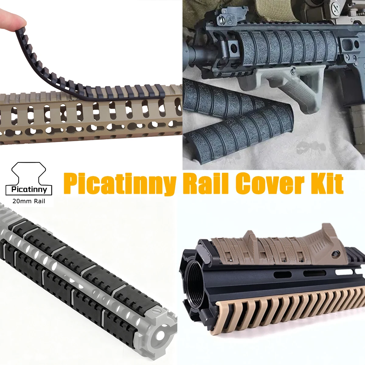 Kit de cubierta de riel Picatinny de goma táctica de 20mm, Protector de tope de manos Airsoft para caza, en forma de escalera para Rifle de riel BCM Picatinny