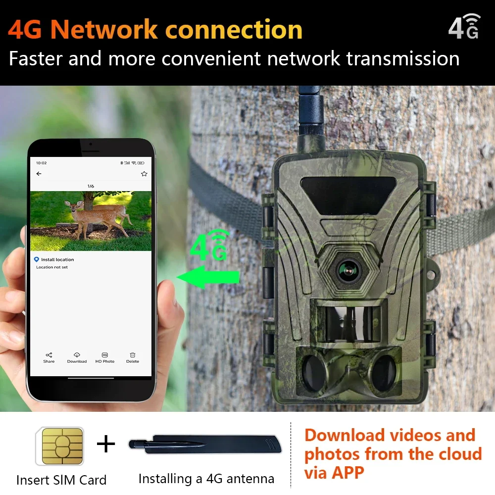 PR802LTE 4G cámara de rastreo de caza 4K cámara salvaje inalámbrica transmisión de fotos celular 60/48/42/36/32/28 MP cámara de juego de vigilancia - imagen 3