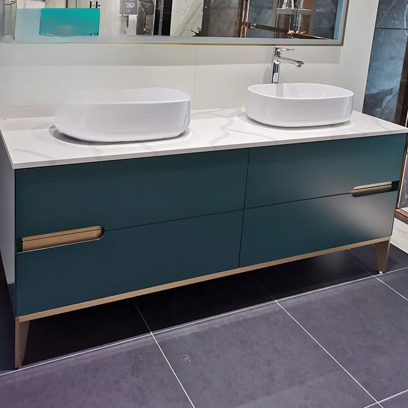 Juego de combinación de gabinete de baño con placa de roca nórdica de pie de lujo con luz Retro americana, - imagen 2