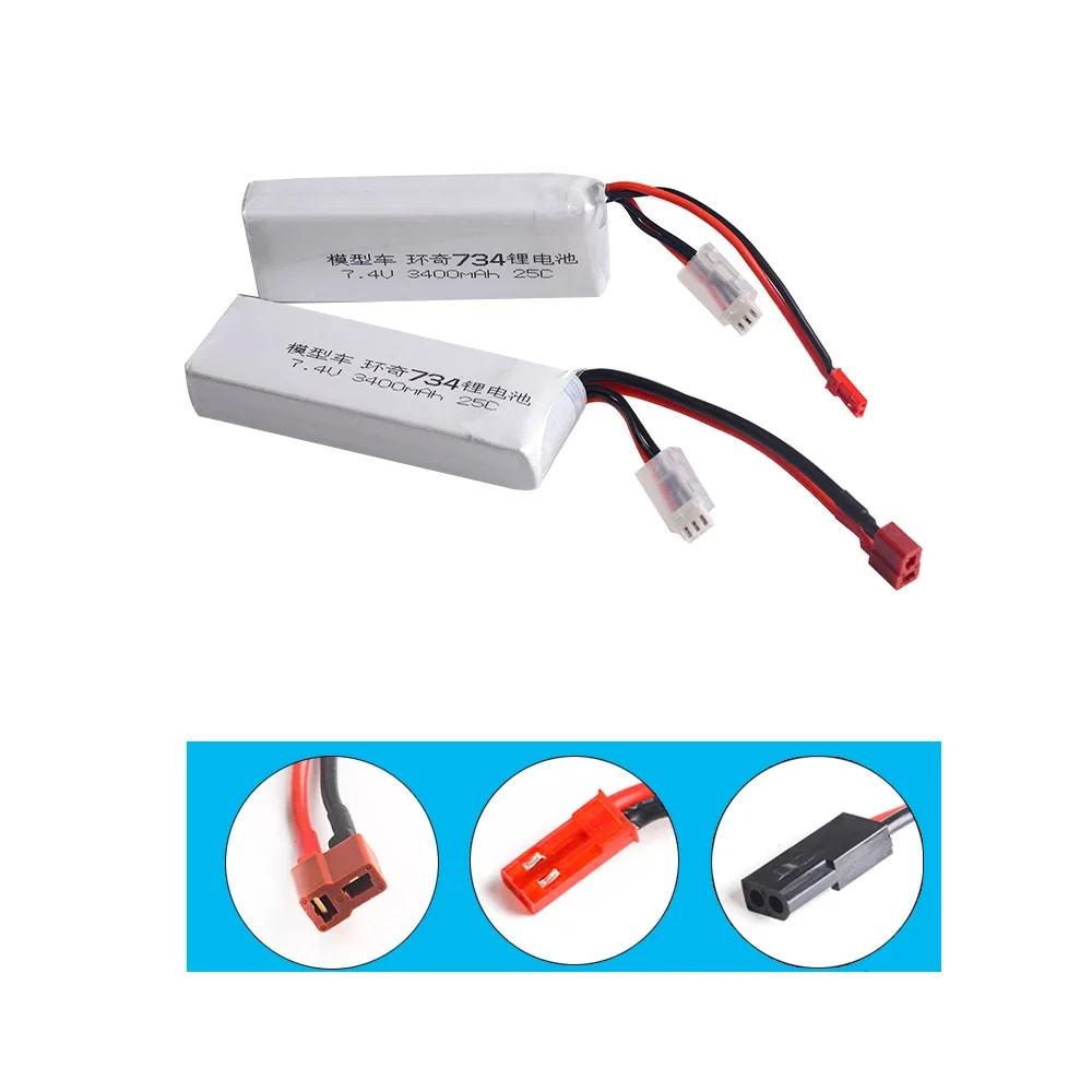 Batería Lipo recargable para cuadricóptero, 7,4 V, 3400MAH, 25C, 2S, para HuanQi 734A/SUBO, BG1513, 1:16, coche, camión, 734A, BG1513 - imagen 2