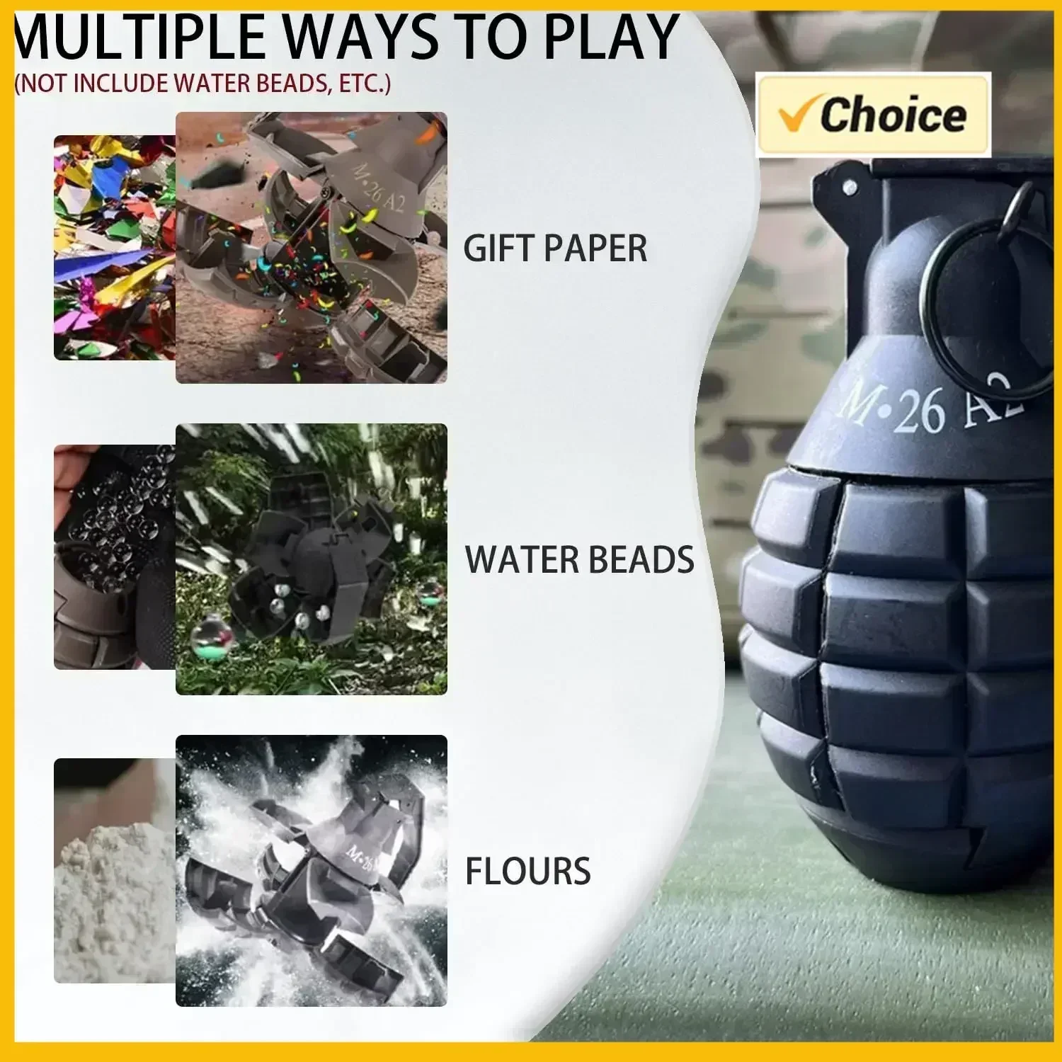 FTactical Airsoft-granadas de mano de juguete, 1 Uds., modelo M26 de plástico, anillo de tracción de impacto alimentado por resorte, juguete de Granada de agua para regalo de 14 años - imagen 2