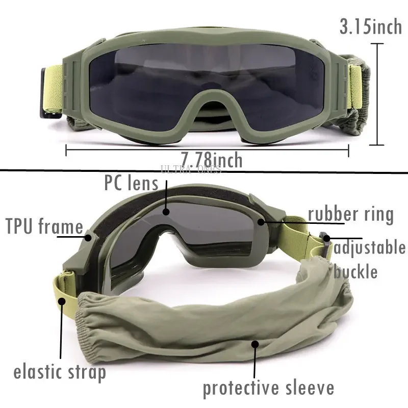 Gafas tácticas a prueba de viento y polvo para exteriores, lentes de protección segura para motocicleta, senderismo, juego de guerra, 3 lentes - imagen 5