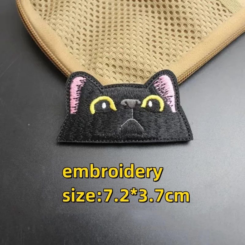 Parches de gancho y bucle bordados de gato negro llorando, brazalete de estímulo para gatito, insignia de moral táctica para ropa, apliques para mochila - imagen 4