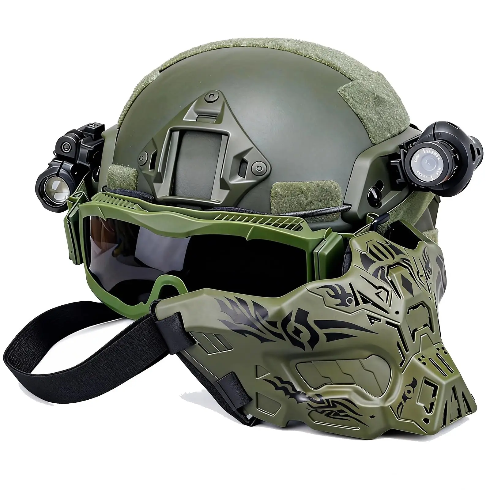 Juego de casco Airsoft 7 en 1 con cámara de acción, videocámara, máscara de fantasma de media cara, linterna, gafas tácticas para Paintball al aire libre - imagen 2