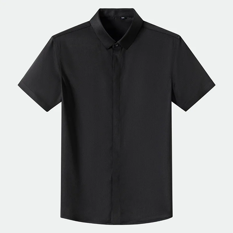 Camisas de negocios de manga corta para hombre, Camisa lisa de seda de morera, transpirable, informal, de alta calidad, a la moda, novedad de verano - imagen 3